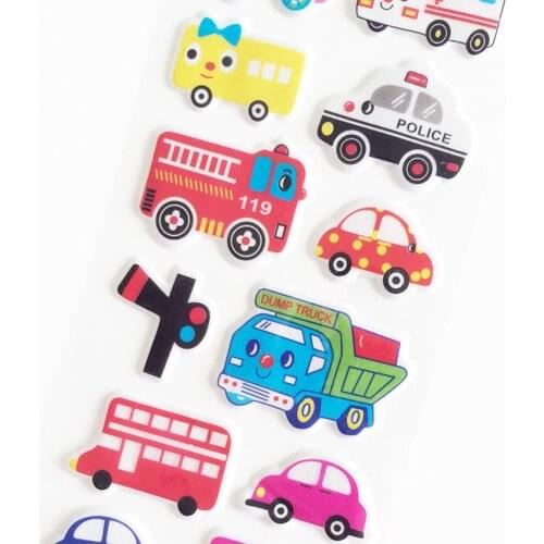 Mixed Cartoon Bubble Stickers Transport Cars Children Kids Girls Boys Stickers Decoration Christmas Gift Wholesale 6PCS