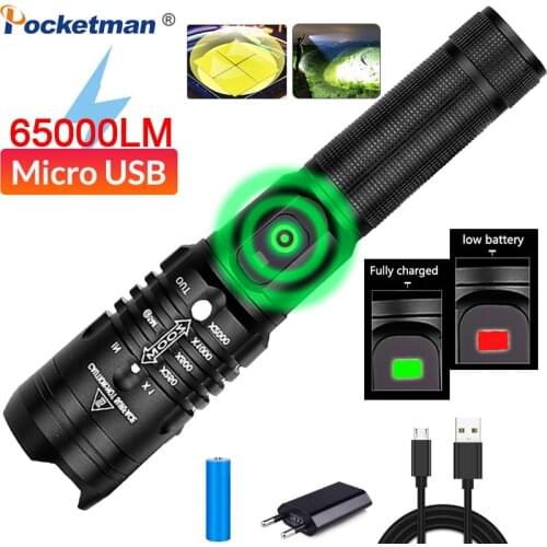 High lumen LED flashlight xhp50.2 torch power display with USB Cable waterproof lantern power by 1*18650 battery for Fishing
