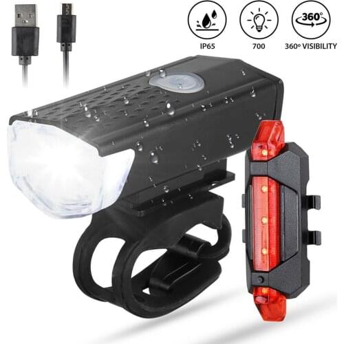 Bike Bicycle Light USB LED Rechargeable Set Mountain Cycle Front Back Headlight Lamp Flashlight