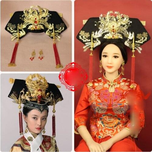 Ancient Chinese Hair Tiara Qing Dynasty Big Wing QiTou Tassel Hair Tiara for TV Play Legend of ZhenHuan Empress Hair Tiara