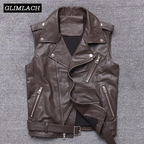 Women Motorcycle Biker Sheepskin Leather Waistcoat With Belt Short Genuine Leather Vest Sleeveless Jacket Ladies Slim Outerwear