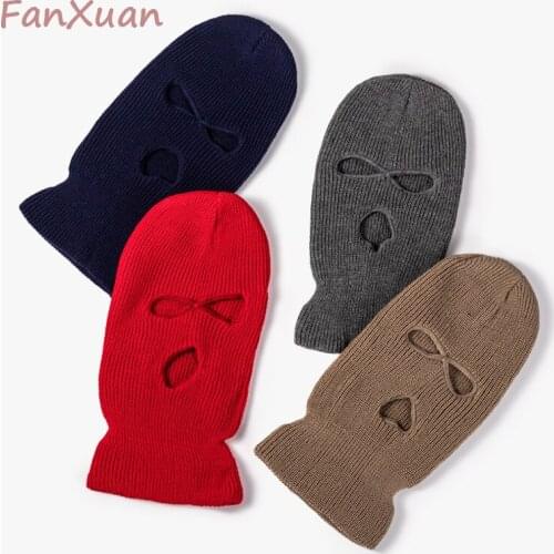Winter Hats Full Face Cover Ski Mask Hat 3 Holes Balaclava Army Tactical CS Windproof Knit Beanies Bonnet Warm Unisex Caps