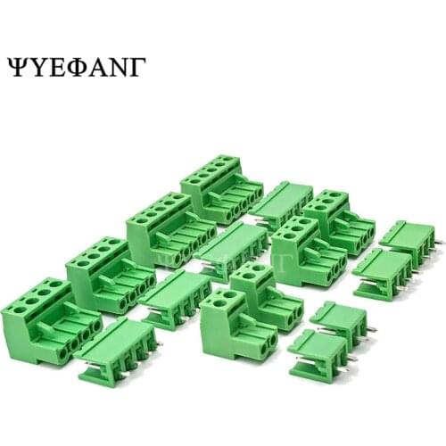 5sets 5.08 Terminal Block 5.08mm Plug-in 2-8P Green Male and Female Mating Connector