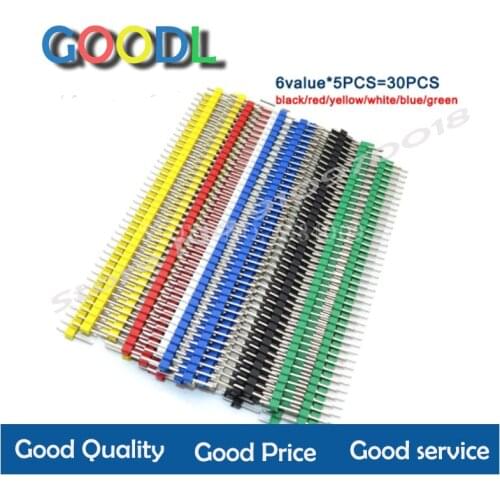 6value*5PCS=30PCS 1x40 Pin 2.54 black/red/yellow/white/blue/green Round Header connector Single inline row needle seat