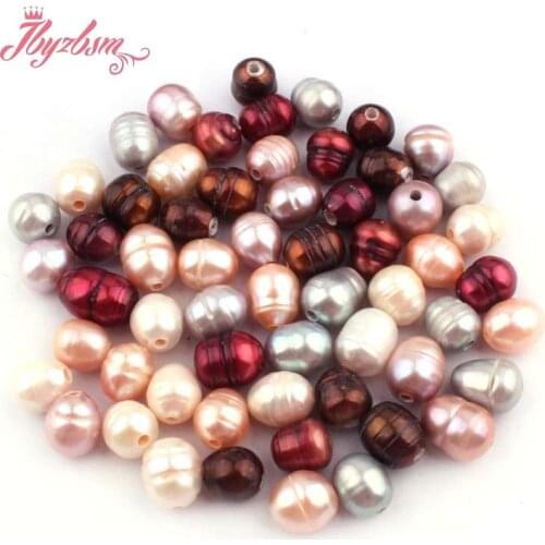 9-10mm Oval Colorful Freshwater Pearl Natural Stone Loose Beads For Necklace Bracelat Earring Jewelry Making 10 Pcs (2mm Hole)