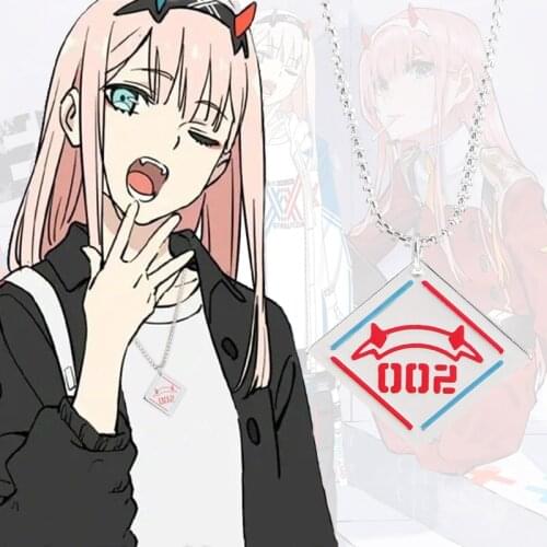 Anime DARLING in the FRANXX 02 Zero Two Necklace Code 002 Red Devil Horn Pendant Necklace for Women Men Cosplay Jewelry