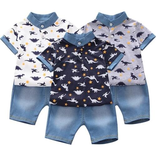 Toddler Kids Baby Boys Cartoon Dinosaur Print Tops Blouse Shirt Shorts Outfits Set 2019 0-4Y Summer Children Casual Outfits