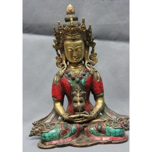 Fast shipping USPS to USA S0137 10 Tibet Bronze Gilt inlay turquoise Ruby beryl Amitayus Sakyamuni Buddha Statue