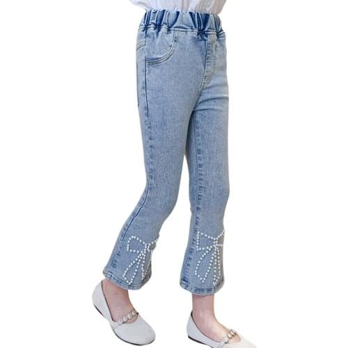 Jeans Girl Pearls Childrens Jeans For Girl Casual Style Childrens Jeans Spring Autumn Childrens Clothing 6 8 10 12 14