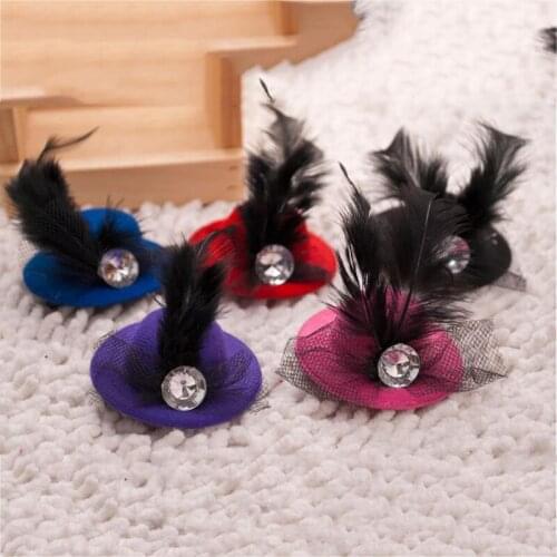 Pet Dog Headdress Hair Clip Feather Diamond Decoration Top Hat Pattern Pet Hair Accessories Pet Supplies Accessories