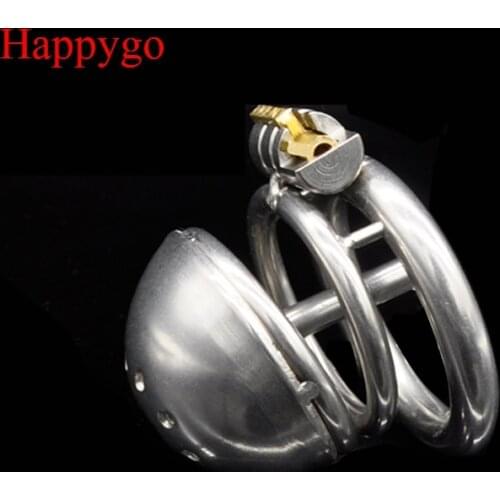 Happygo Stainless Steel Stealth Lock Male Chastity Device with Urethral Catheter,Cock Cage,Penis Ring,A221