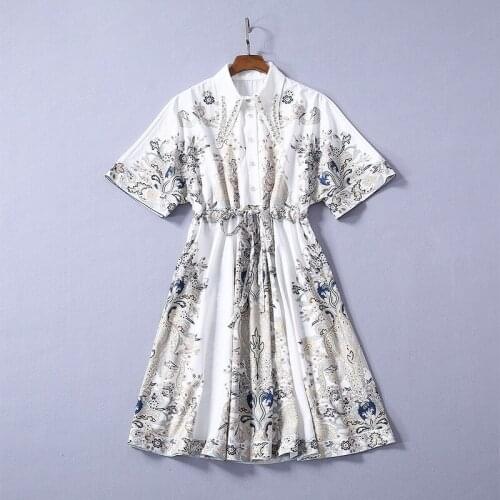 And New American European womens dresses for spring 2021 Short sleeve stud lapel Restoring ancient ways is printed dress