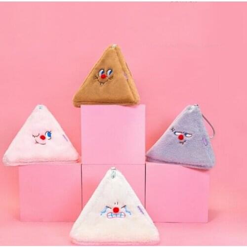Korean Harajuku Plush Triange Women Purses And Handbags Kawaii Enmoji Girls Day Clutches Mini Makeup Storage Bag Cute Pouch