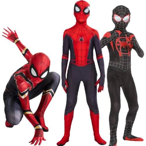 High Quality spider cosplay Costume Fancy Dress Adult And kid man Halloween Costume Red Black Spandex 3D Cosplay Clothing