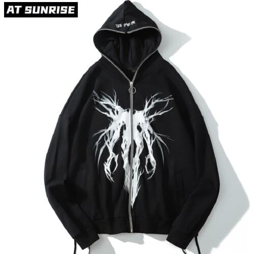 Men Hip Hop Streetwear Hooded Jacket Anime monster Graphic Print Jacket Coat Harajuku Cotton Autumn Winter Jacket Outwear Zipper