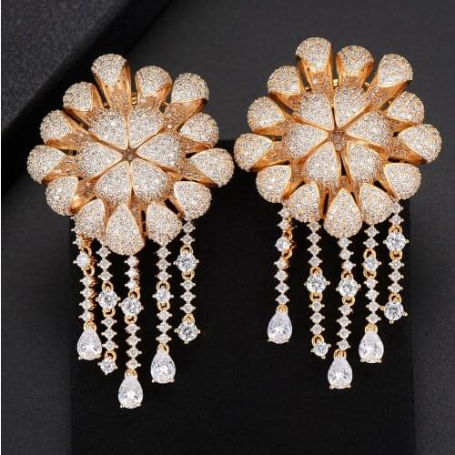 LARRAURI Exquisite Big Dangle Earrings Hollow Out Flowers Pineapple Yellow Jewelry Wedding Banquet Women Bride Accessories Gift