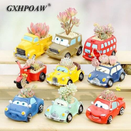Cartoons Mini Car Design Flowerpot Retro Convertible Car Resin Succulents Flower Pots Home Decoration Garden Potted Art Ornament