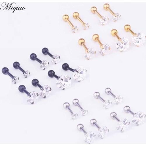 Miqiao 2pcs European and American Simple Stainless Steel Diamond Heart-shaped Earrings Piercing Jewelry