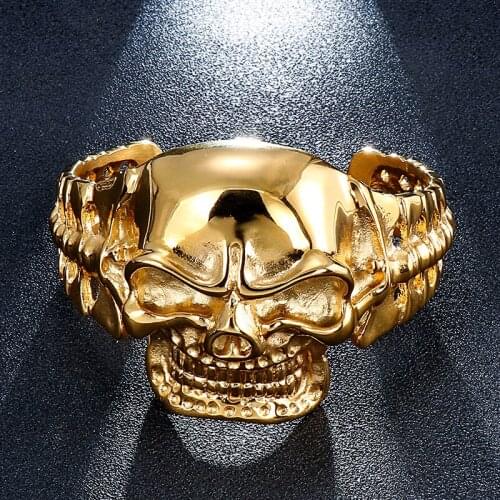 Punk Skull Bracelet Men Stainless Steel Casting Ancient C Shape Open Woman Ghost Head bracelet For Father boyfriend brother gift
