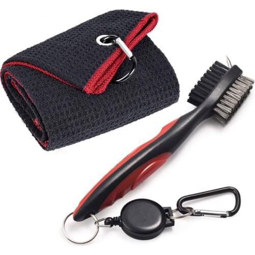 Golf Towel Brush Tool Kit with Club Groove Cleaner Retractable Extension Cord and Clip golf brush