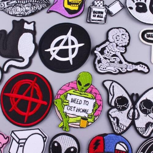 Alien Patch DIY Embroidery Iron on Patches For Clothing Patches Skull Badges Embroidered Patches For Clothes Stripes Stickers