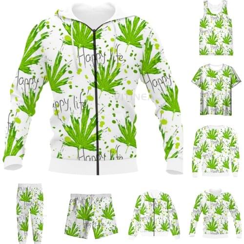 New Funny 3D Full Print Weeds Leaves T-shirt/Sweatshirt/Zip Hoodies/Thin Jacket/Pants Four Seasons Casual Suit V73
