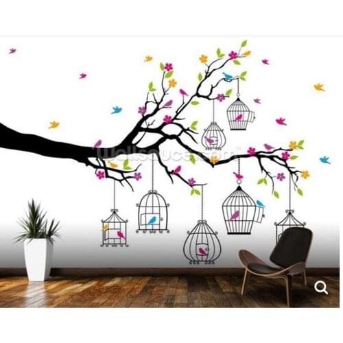 Custom birds flowers wallpaper,Tree with Birdcages,3D mural for living room bedroom sofa background wallpaper home decoration