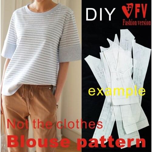 Casual Knitwear Pattern Womens Loose T-shirt Stretch Knit Fabric 1:1 Garment Sewing Design Drawing BXS-42