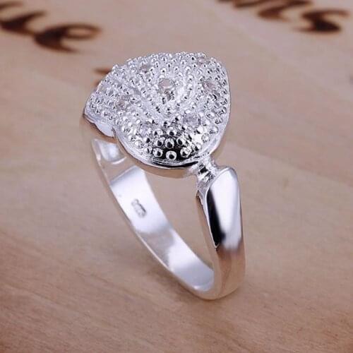 R027 Pretty Silver Plated Rings For Women Wholesale Free Shipping Charm Christmas Gifts 925 Fashion Inlaid Opened Heart Ring
