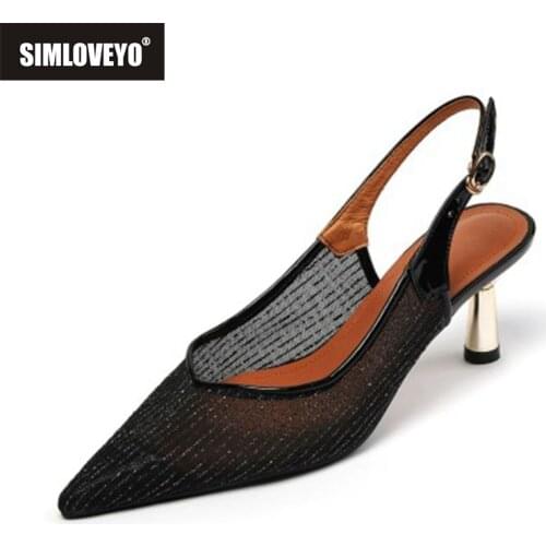 SIMLOVEYO 2021 Thin High Heel Sexy Female Shoes Mesh Back Strap Buckle Women Sandals Summer Pointed Toe Fashion Size 33-40 B2641
