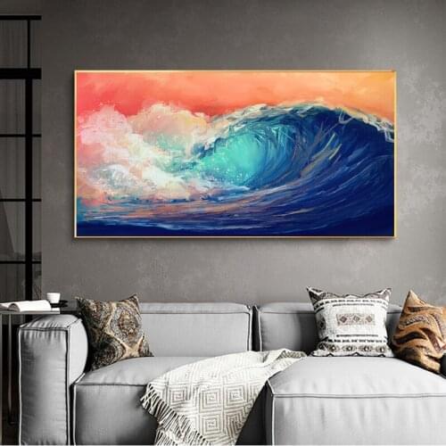 Blue Ocean Sea Waves Canvas Seascape Painting Cuadros Abstract Modern Poster and Print Art Scenery Wall Picture For Living Room