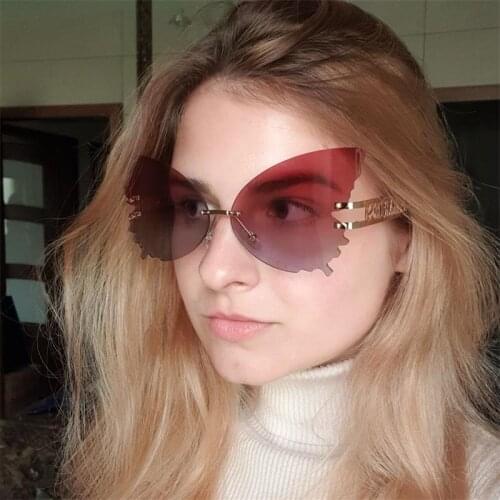 Fashion Sexy Cat Eye Gradient Sunglasses Women 2020 Rimless Vintage Color Metal Sun Glasses Men Eyewear Ladies Accessories UV400