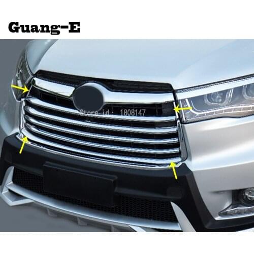 Car Body Styling Cover Trim Front Up Grid Grill Grille Around Middle Frame Lamp Parts 6pcs For Toyota Highlander 2015 2016 2017