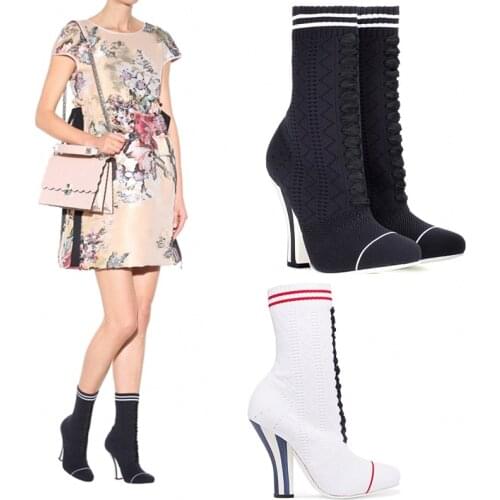 Spring Luxury Designer Knitting Sock Boots Woman Strange Heel Botas Mujer Fashion Slim Fashion Brand Stretch Winter Shoes Woman