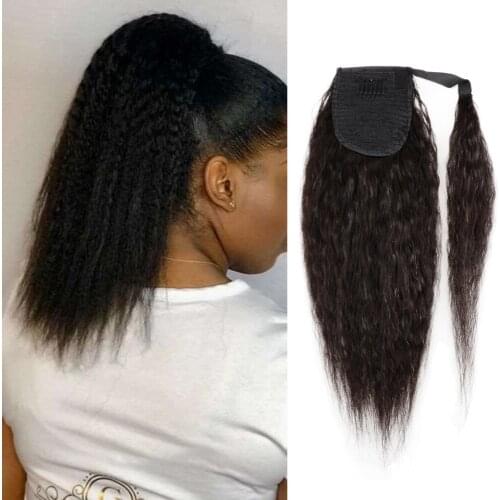 Wrap Around Ponytail Human Hair Brazilian Kinky Straight Pony Tail Remy Hair Clip In Ponytail Extensions 100% Real Human Hair