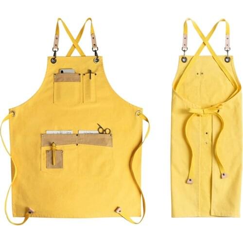 Yellow Blue Canvas Apron Crossback Strap Barista Bistro Restaurant Waitstaff Pastry Chef Uniform Florist Manicure Work Wear E49