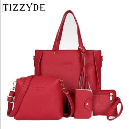 Womens Bag 2019 New Wave Fashion Litchi Grain Four-piece Set Mother Bag Tassel Sling Shoulder Handbag Composite Bag YGQ024