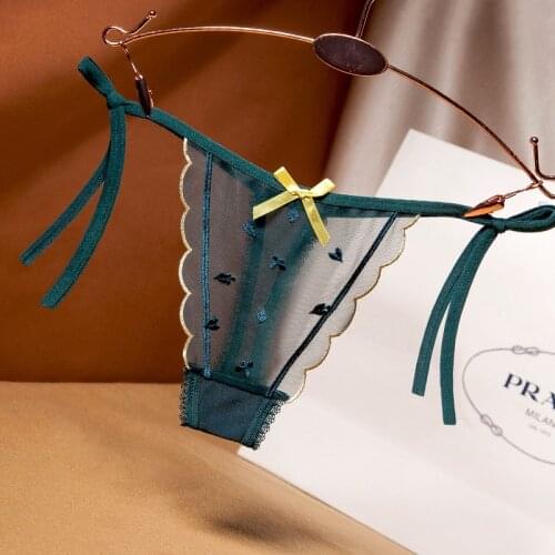 Women Sexy Lingerie Temptation Embroidery Transparent Low Waist Thongs Female Thin Belt G-string Erotic Underwear Tangas