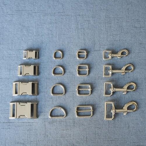 10 Sets 15mm/20mm/25mm/32mm Silver Metal D Ring Snap Hook Adjustable Release Buckle DIY For Paracord Pet Dog Leash Accessories