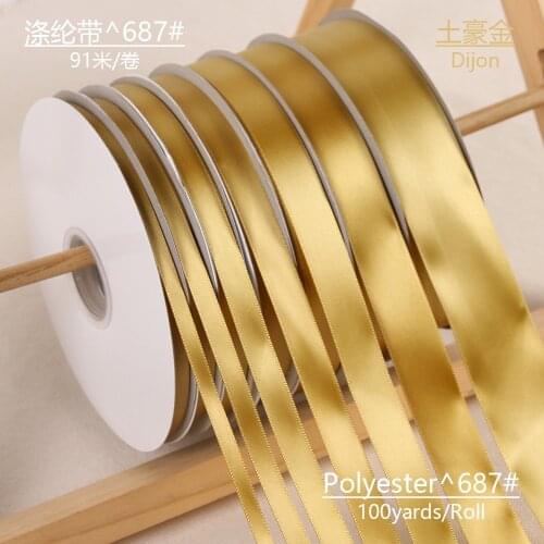 100yards Golden Single Face Satin Ribbons for Wedding Christmas Party Decoration 3mm-50mm DIY Bow Craft Ribbons Card gift