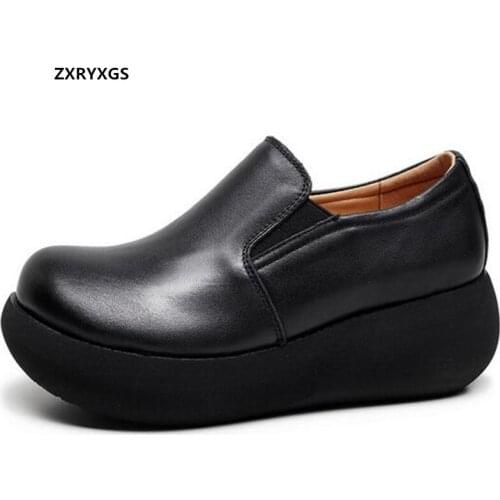 2021 Spring New Full Genuine Leather Shoes Platform Increase Shoes Casual Elegance All-match Wedges High Heels Women Shoes Trend