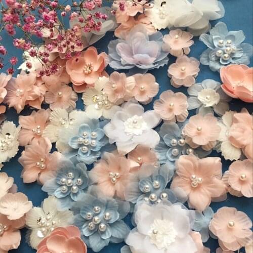 3D Flower Patch Applique For DIY Dolls Clothing Dress Sewing On Lace Patches Beading Appliques Nice! 5Pcs/Lot