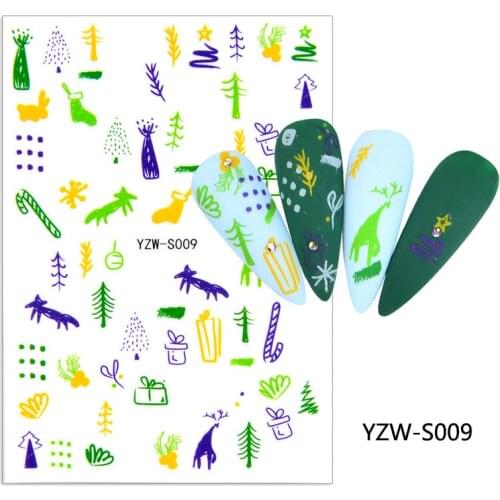 3D Nail Sticker Green Tree Deer Slider Nails Art Decoration Wraps Decals Design Adhesive Manicure Tips Stickers Pegatina