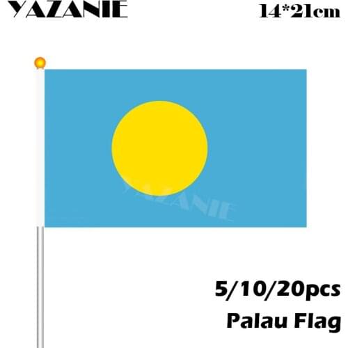 YAZANIE 14*21cm 5/10/20pcs The Republic of Palau Fabric Flags with Plastic Sticks Custom National Flag Celebrate Parade Flag
