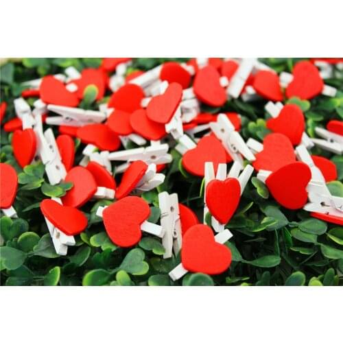 50PCS/Lot Party Mini Romantic Loving Heart Shape Wood Clips Handicrafts Photos Papers Clothes Pegs Wedding Decoration