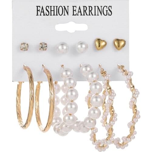 6 Pairs/set Stud Earrings Set For Women 2020 Fashion Pearl Dangle Drop Earrings Heart Statement Wedding Party Earrings Gift