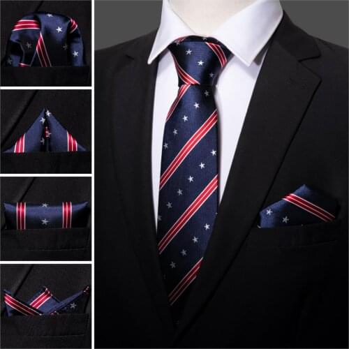 Star Cravat Men Tie Set Silk Navy Handkerchief Ties For Men Gift Wedding Business Barry.Wang Designer Gravata Necktie LS-5213