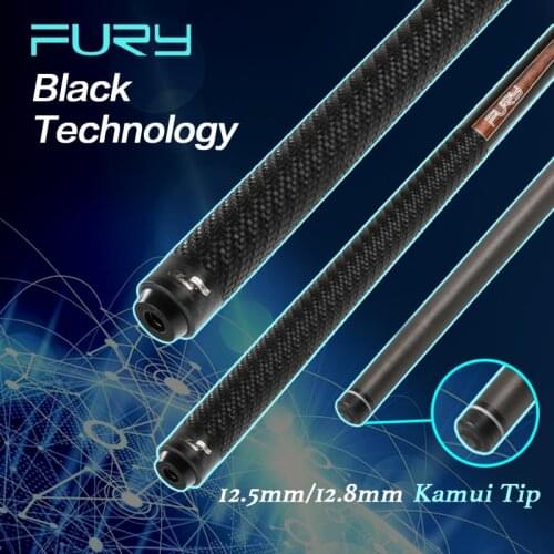 FURY CFP Billiard Black Technology Pool Cue 12.5mm/12.8mm SS Kamui Tip PAS Carbon Fiber Shaft Professional Billar Stick Kit