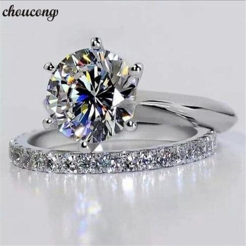 Choucong Solitaire Bridal sets Ring 925 sterling Silver Sona 9mm AAAA cz Charm Wedding Band Rings For Women Bridal Party Jewelry