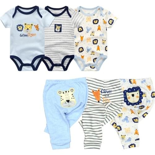 6PCS/lot Short Sleeve Baby Romper +pant Cartoon boys Clothes sets 2020 Summer girl baby jumpsuit Kids Baby Outfits Clothing